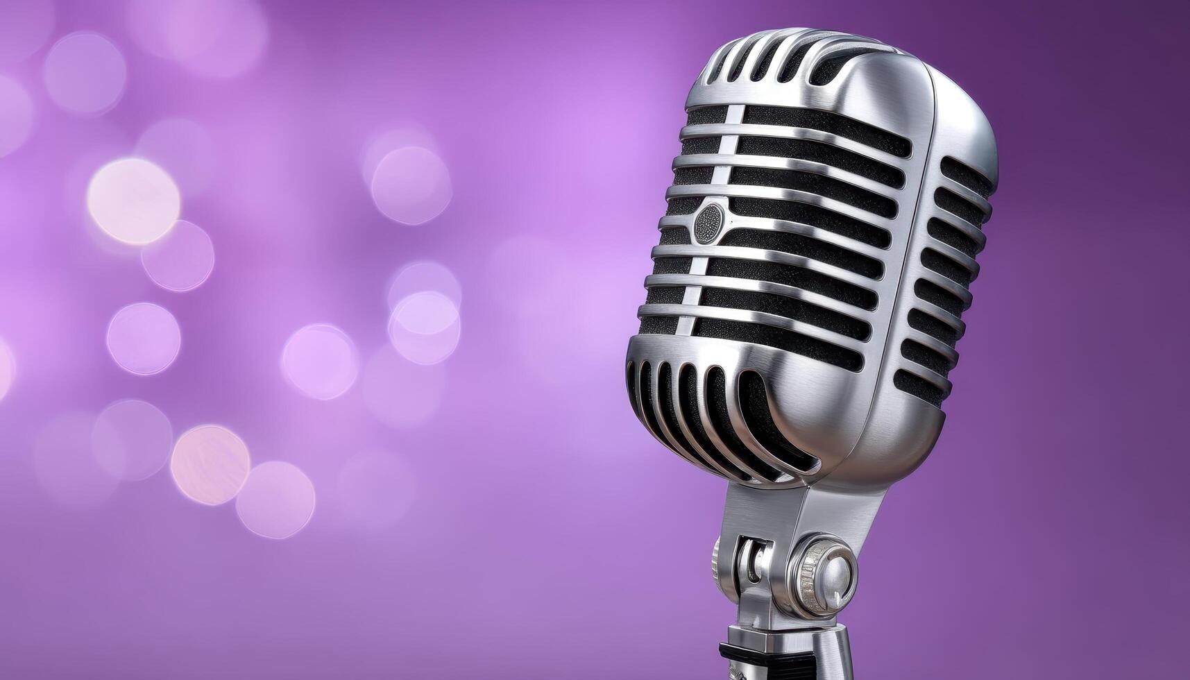 Live music performance stage microphone showcase purple background close-up sound quality photo