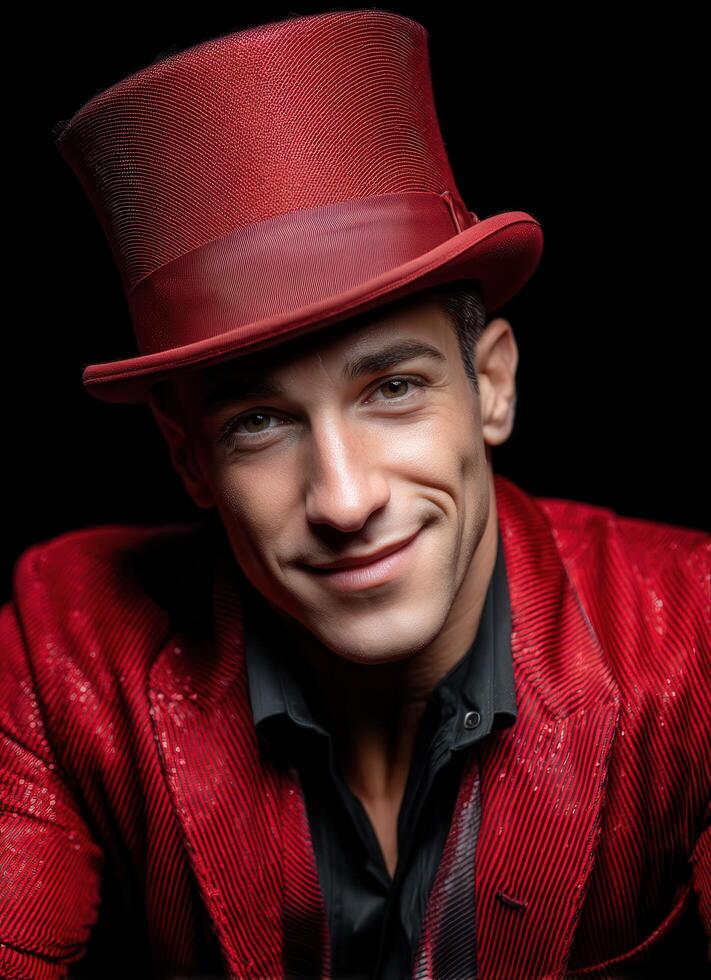 Dazzling magician performance studio portrait dramatic lighting close-up artistry in entertainment photo