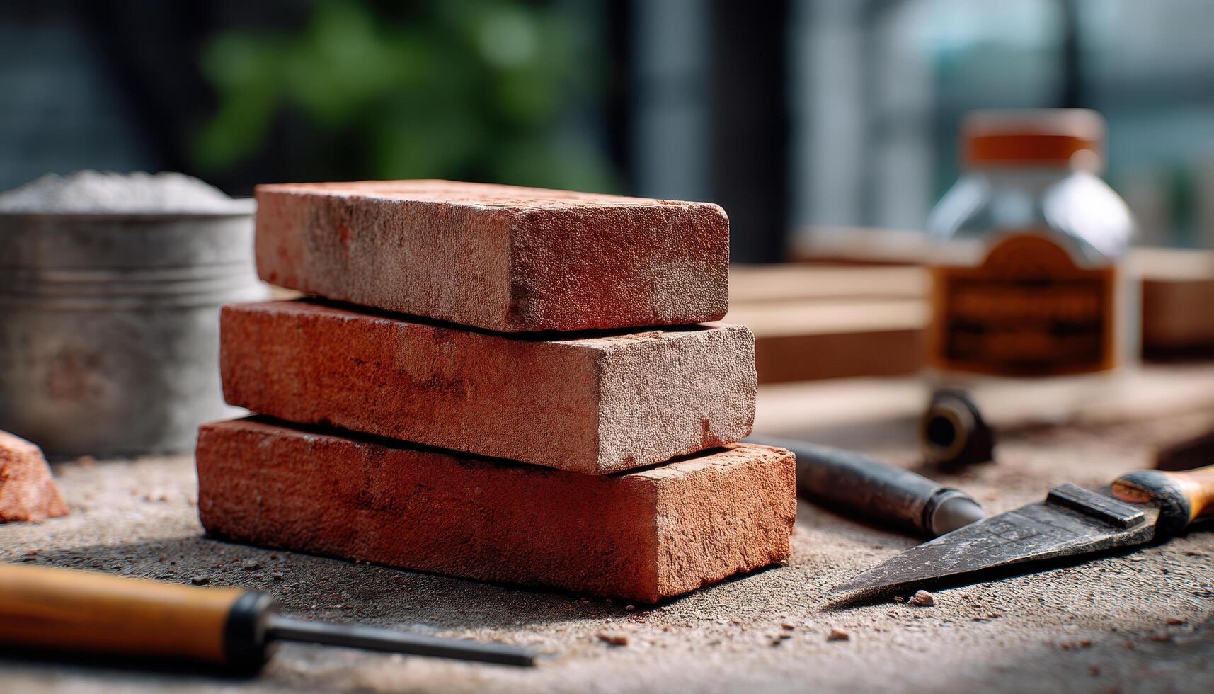 Brick stacking workshop construction site image indoor close-up craftsmanship techniques photo