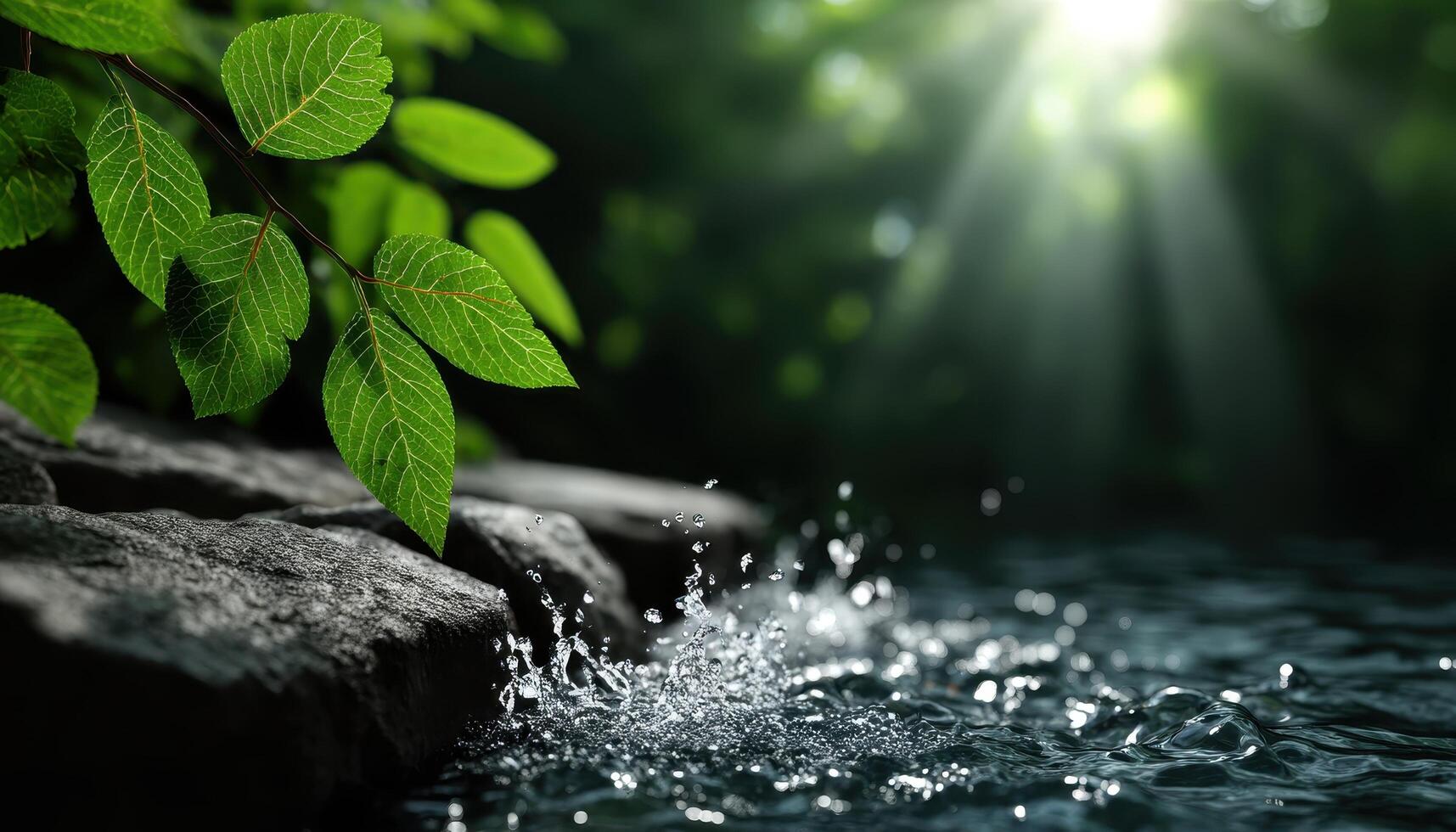 Splashing water lush forest nature photography tranquil environment close-up view serene concept photo
