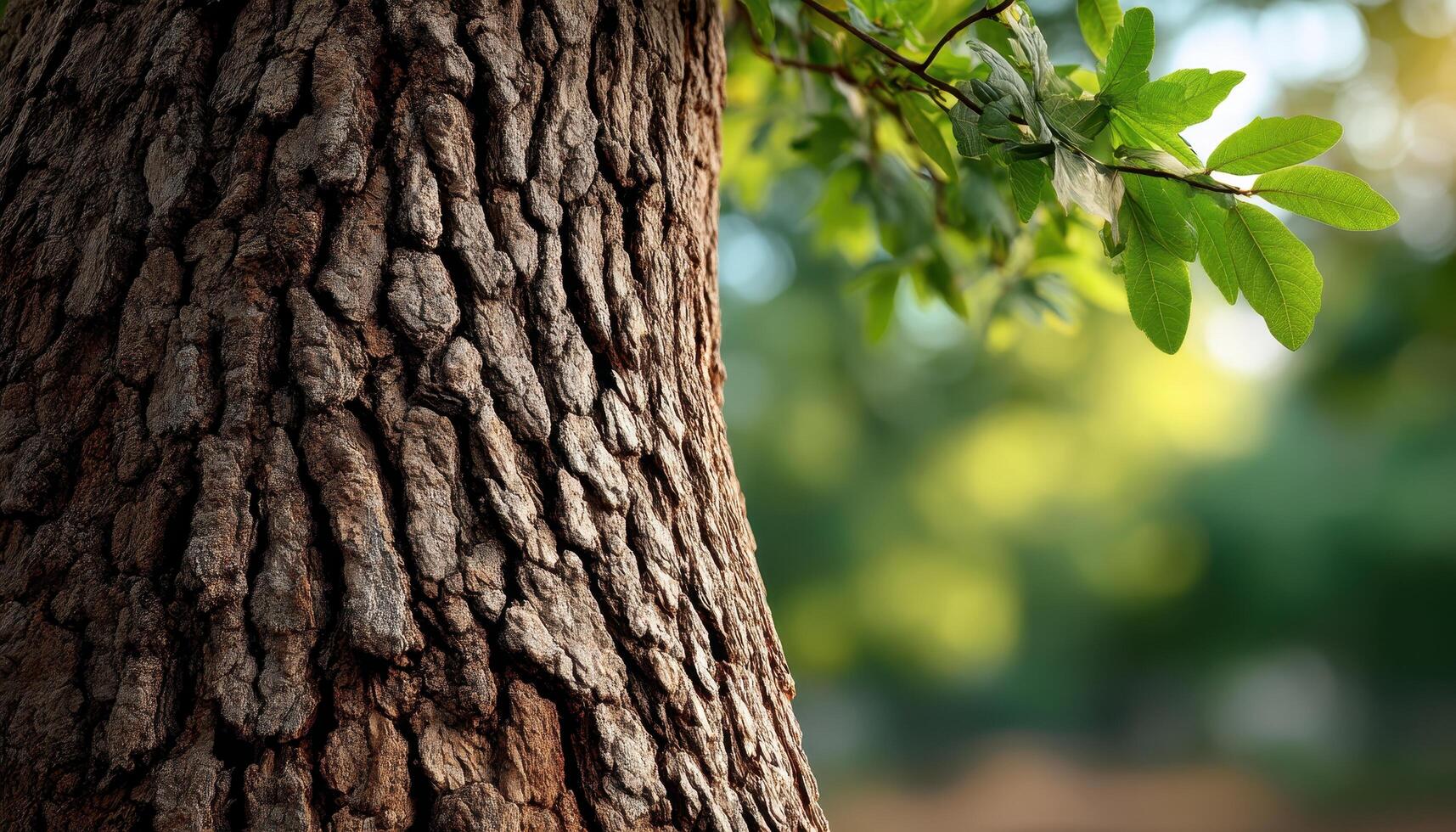 Exploring the majestic tree's bark texture in a tranquil nature setting close-up view emphasizing natural beauty photo