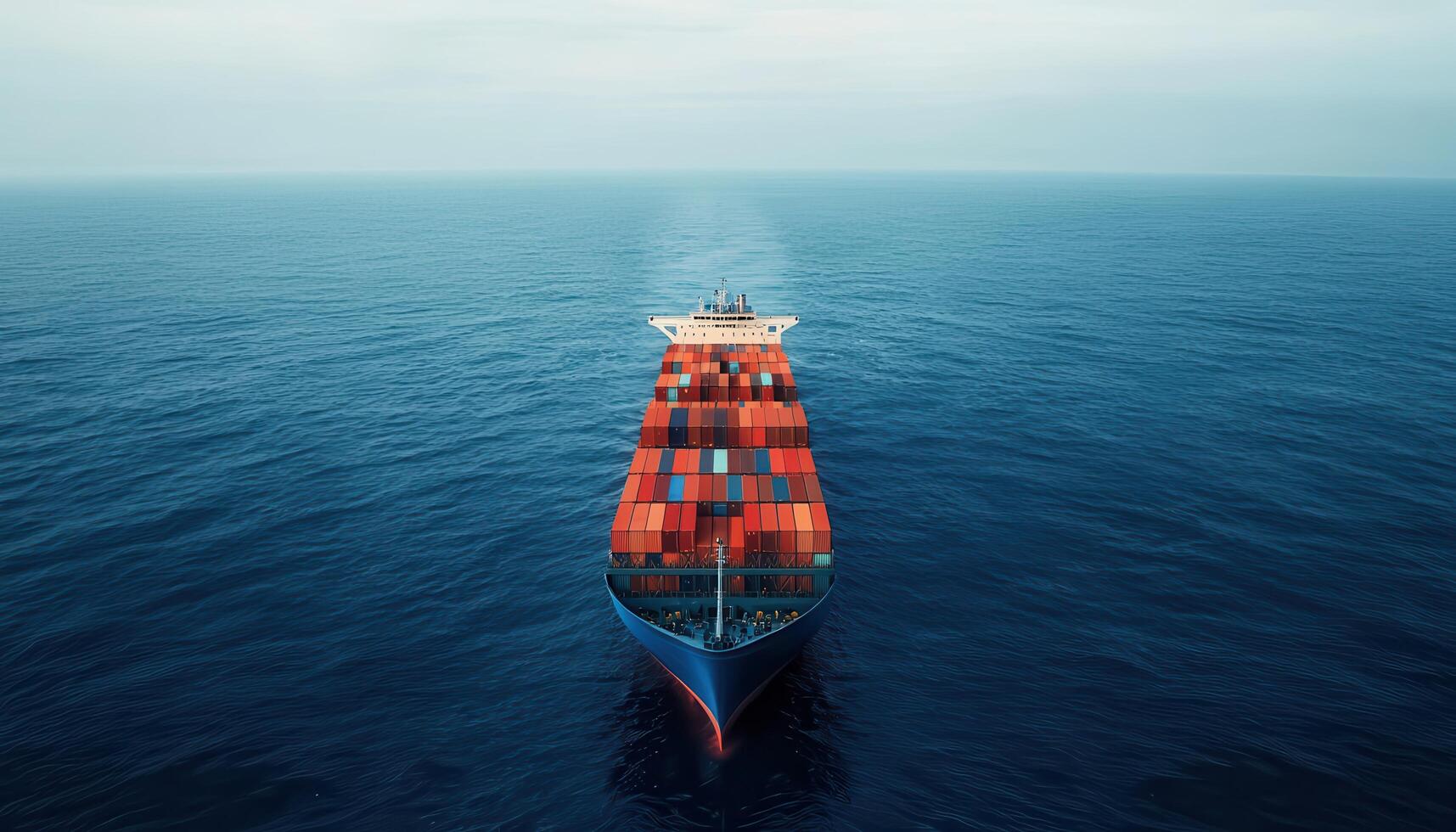 Container ship navigating open waters maritime transport aerial view calm ocean freight shipping photo