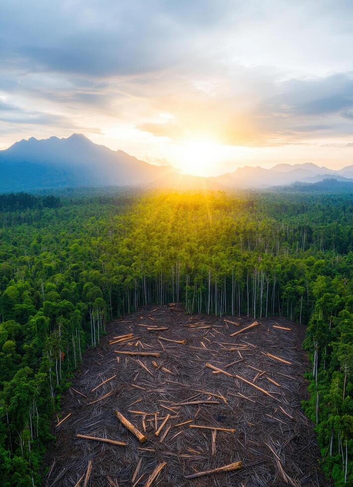 Deforestation impact on forests mountain range aerial view nature environmental awareness photo