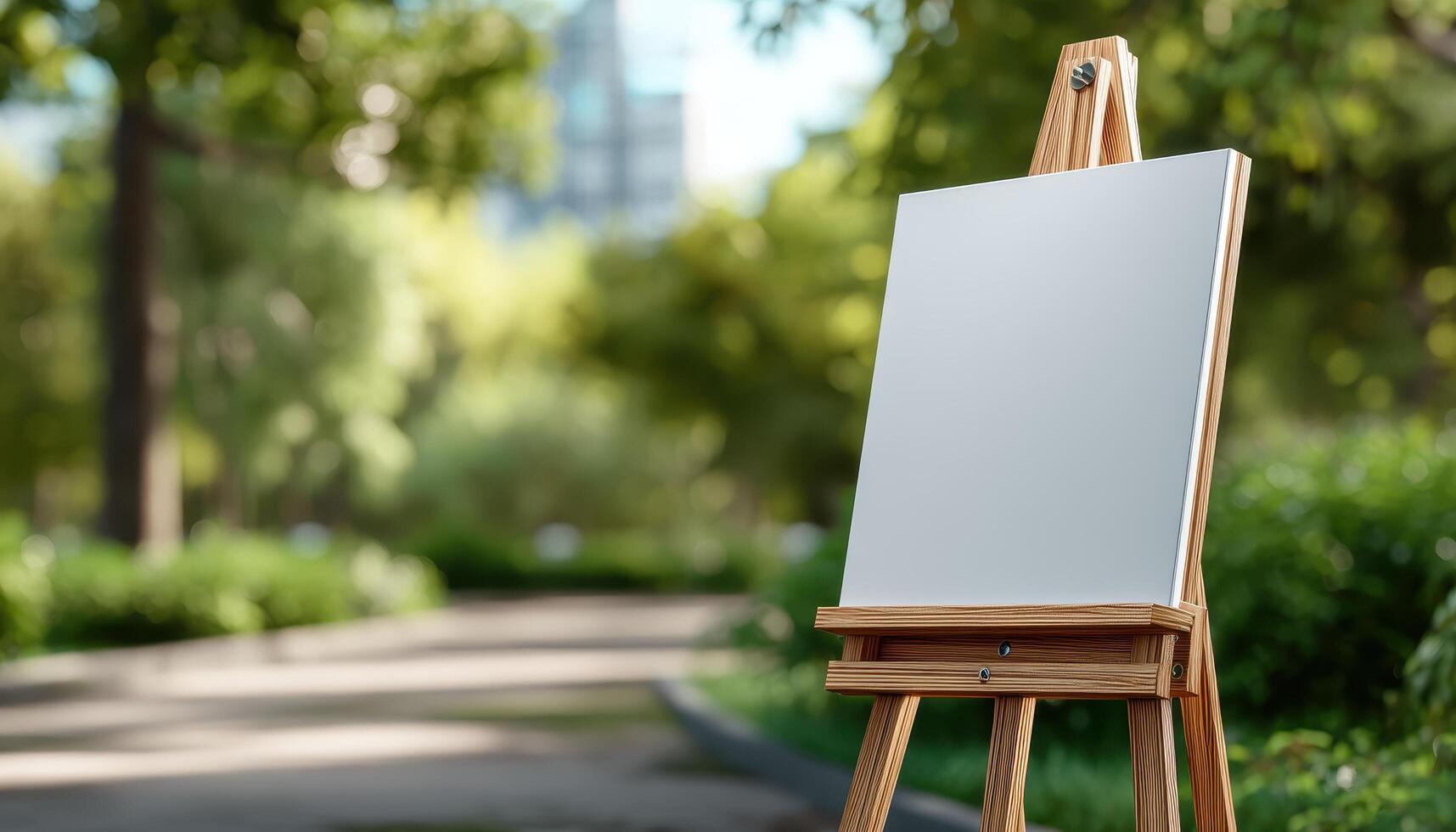 Artistic creation in nature a blank canvas on an easel in a lush park setting photo