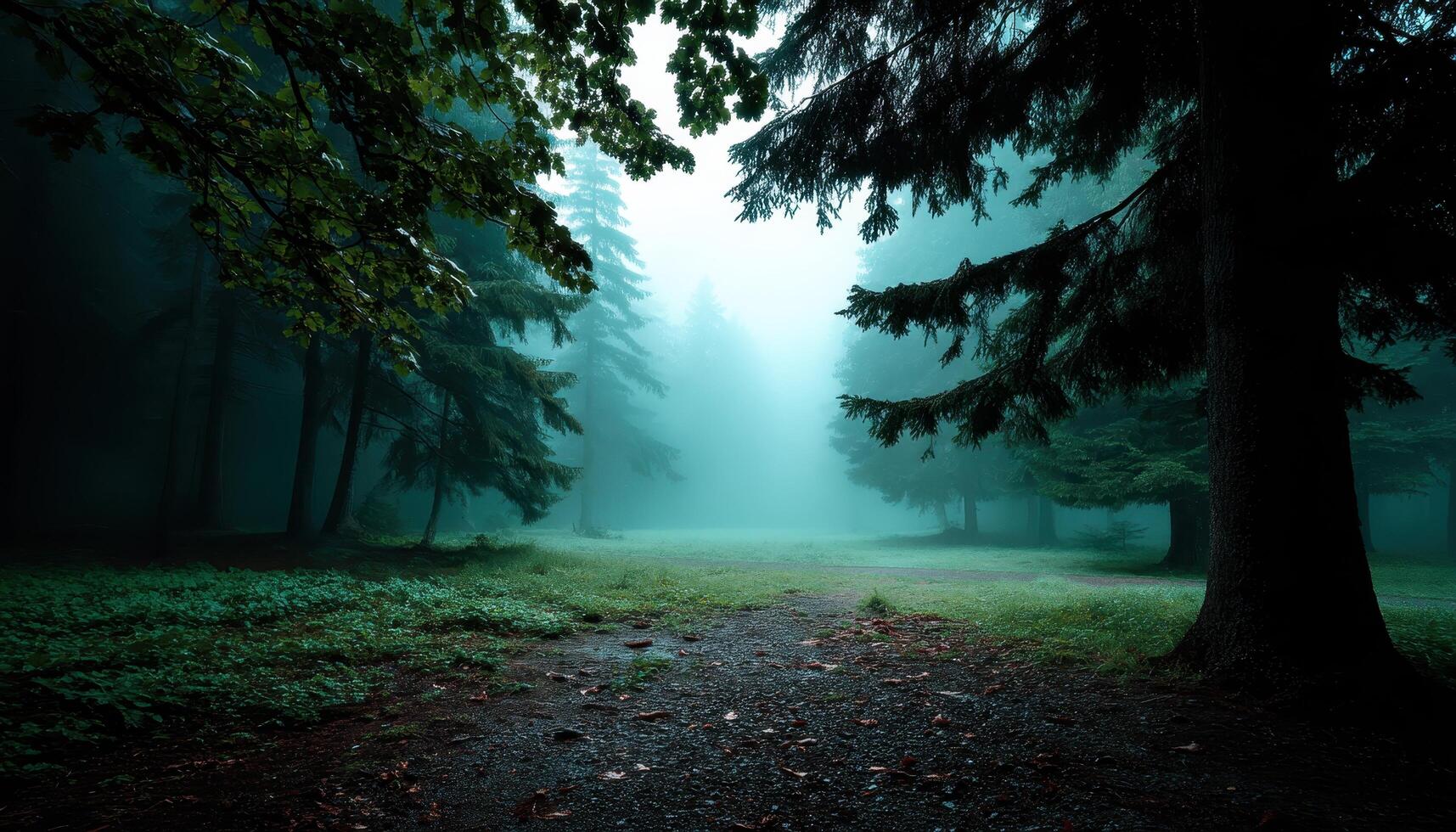 Mysterious foggy forest scene enchanted woods image capture tranquil environment serene viewpoint photo