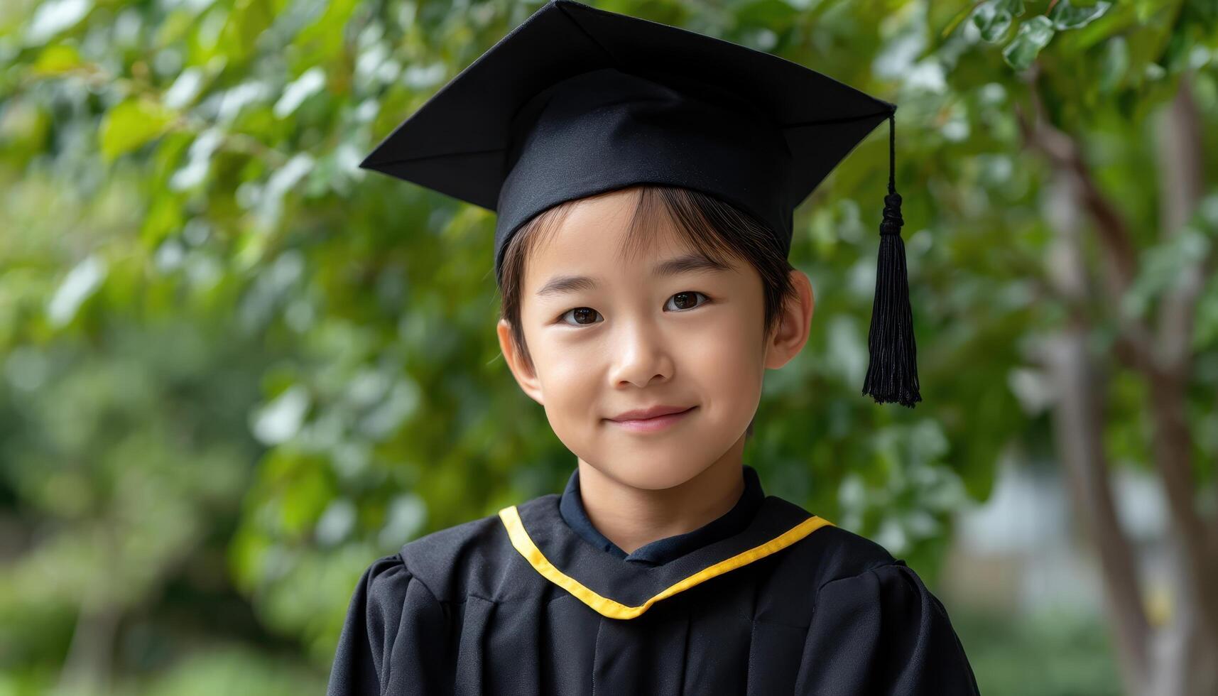Graduation ceremony celebrating young achiever outdoor setting portrait photography joyful atmosphere photo
