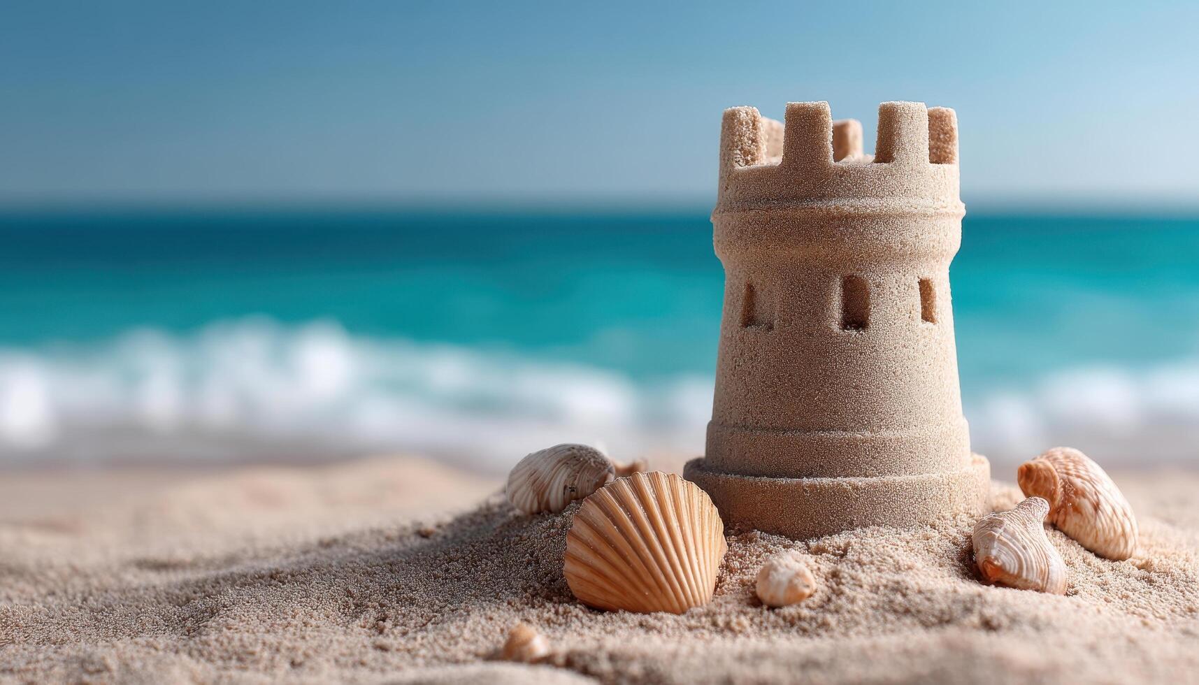 Building sandcastles by the ocean beach photography sunny day close-up relaxation photo