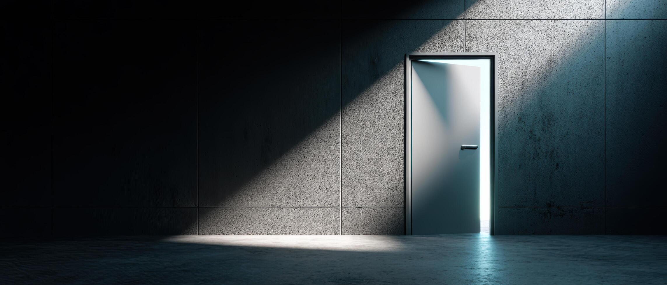 Mysterious open door abandoned space digital art dark environment illuminated view concept of opportunity photo