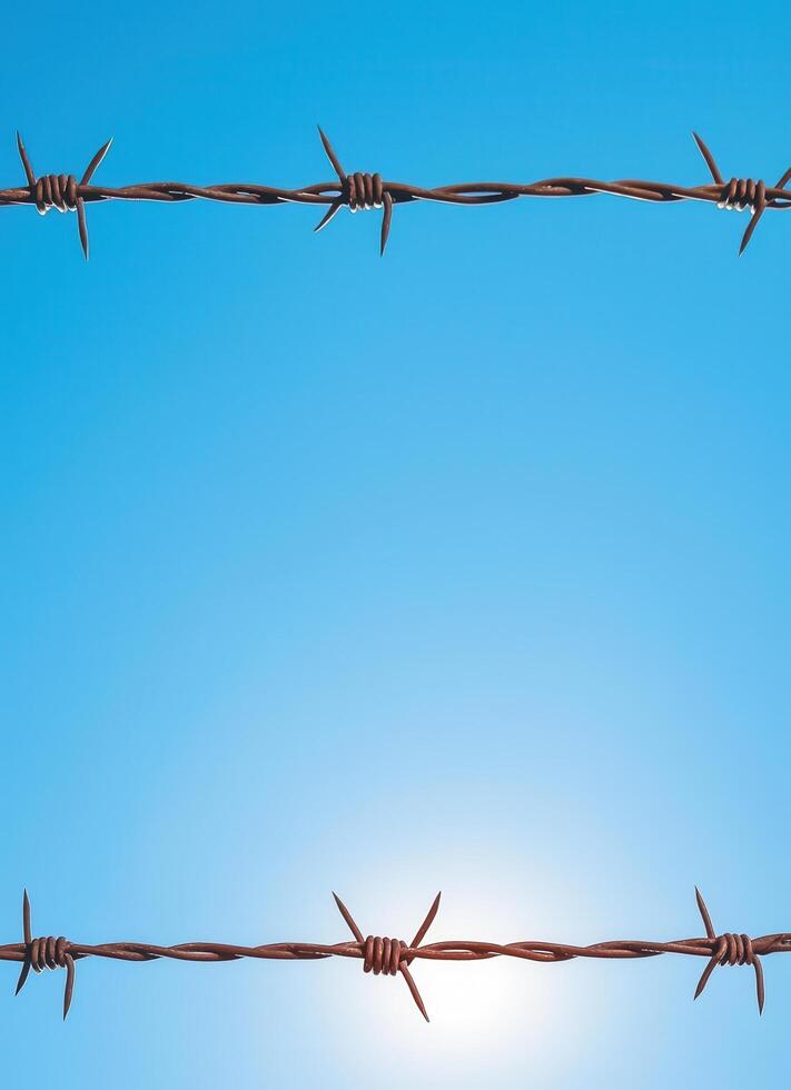 Barbed wire fencing open sky photography clear background minimalist concept photo