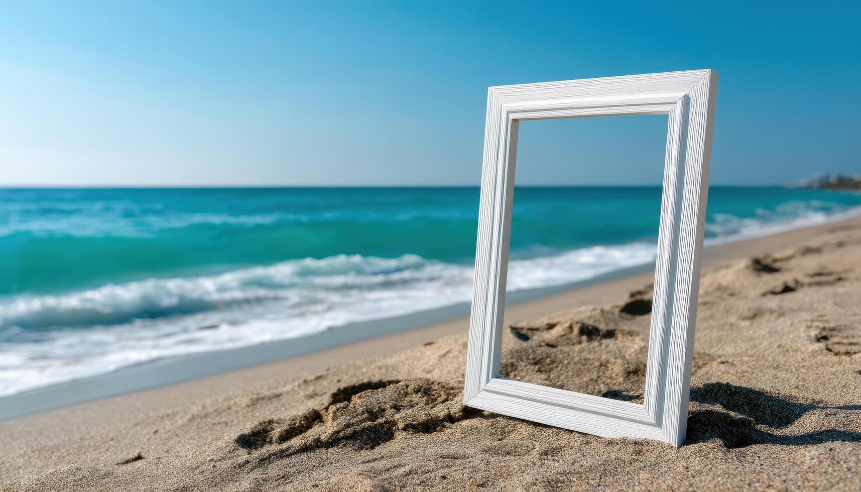 Framed beach view scenic shoreline photography relaxing environment coastal perspective art concept photo