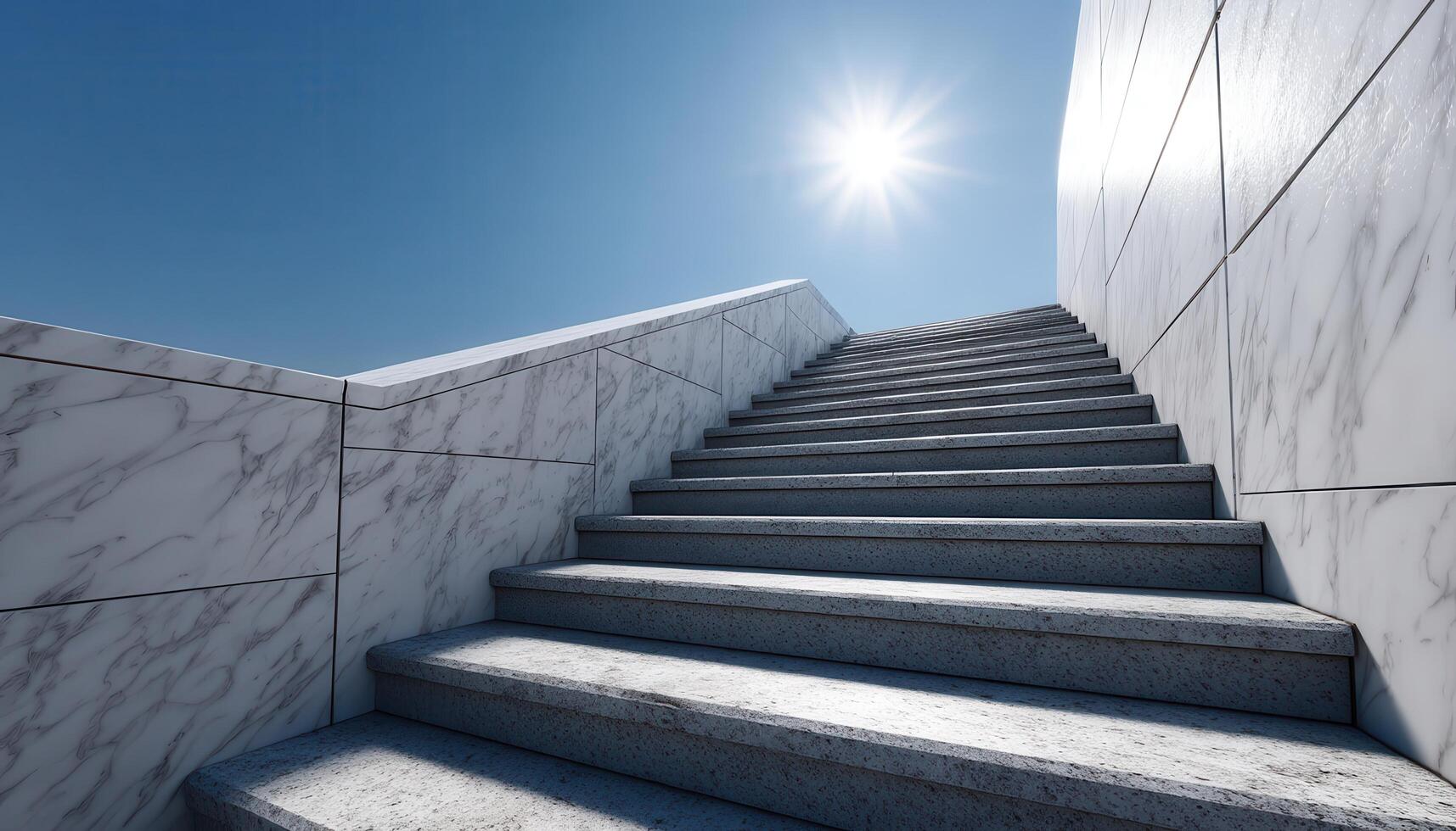 Ascending marble steps under clear sky modern architecture outdoor bright day perspective view photo