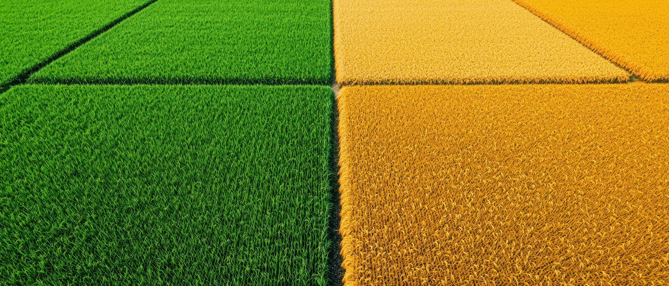 Harvesting season vibrant rice fields countryside aerial photography agricultural landscape colorful patterns photo