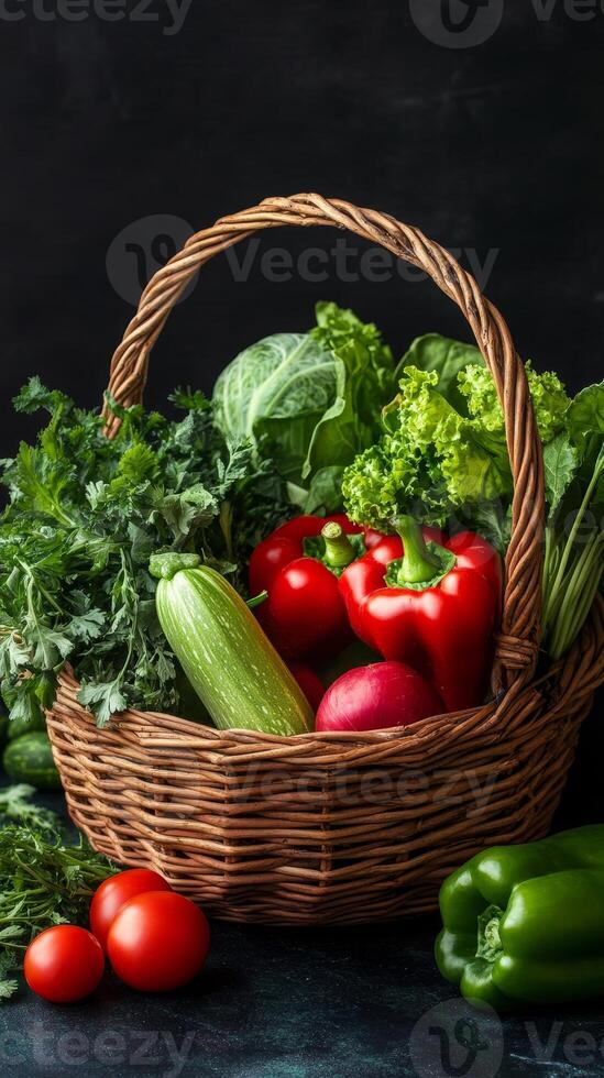 Basket of vibrant, freshly harvested vegetables photo