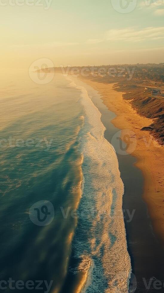 Golden Hour Beach Sunset Aerial View Stunning Coastal Landscape photo