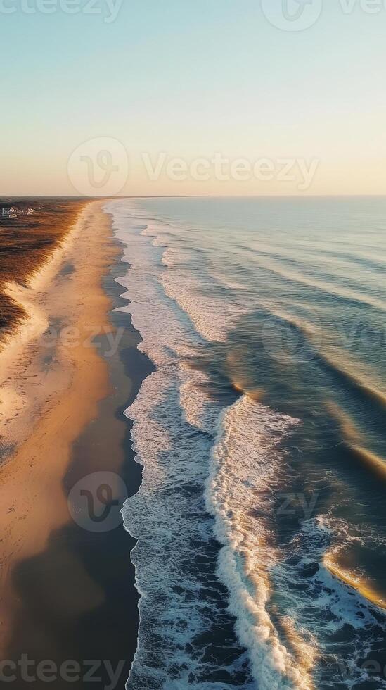 Coastal Serenity Golden Hour Beach Scene photo