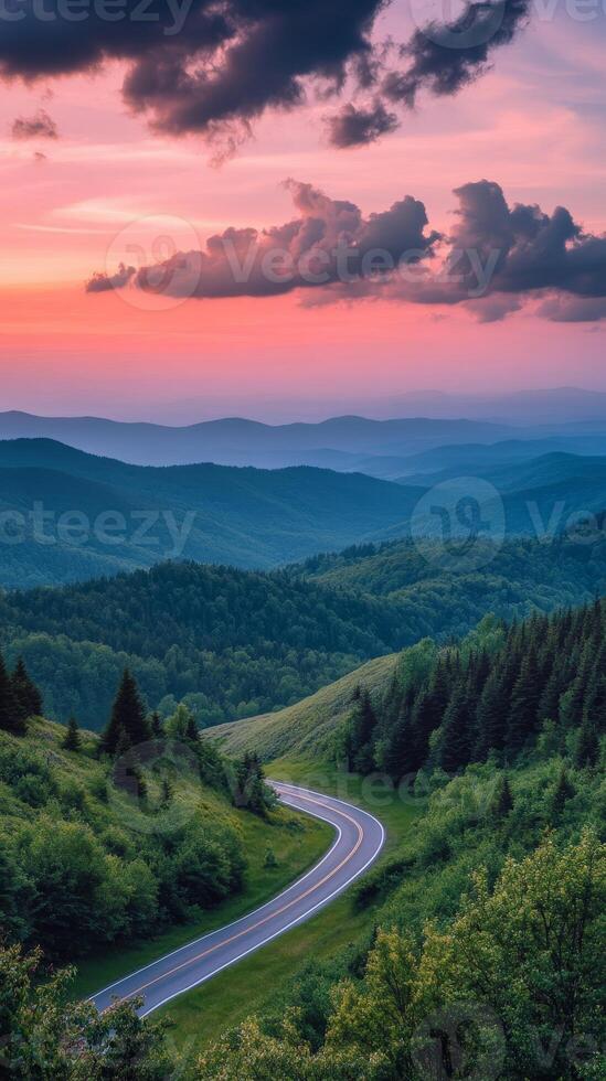 Serene Mountain Road at Sunset photo