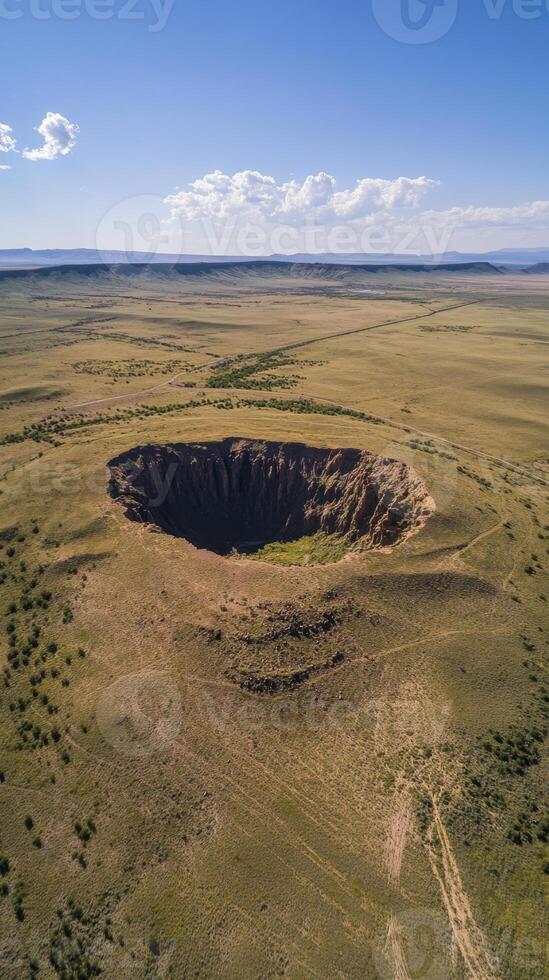 Stunning Aerial View of a Dramatic Crater in the Desert Landscape photo