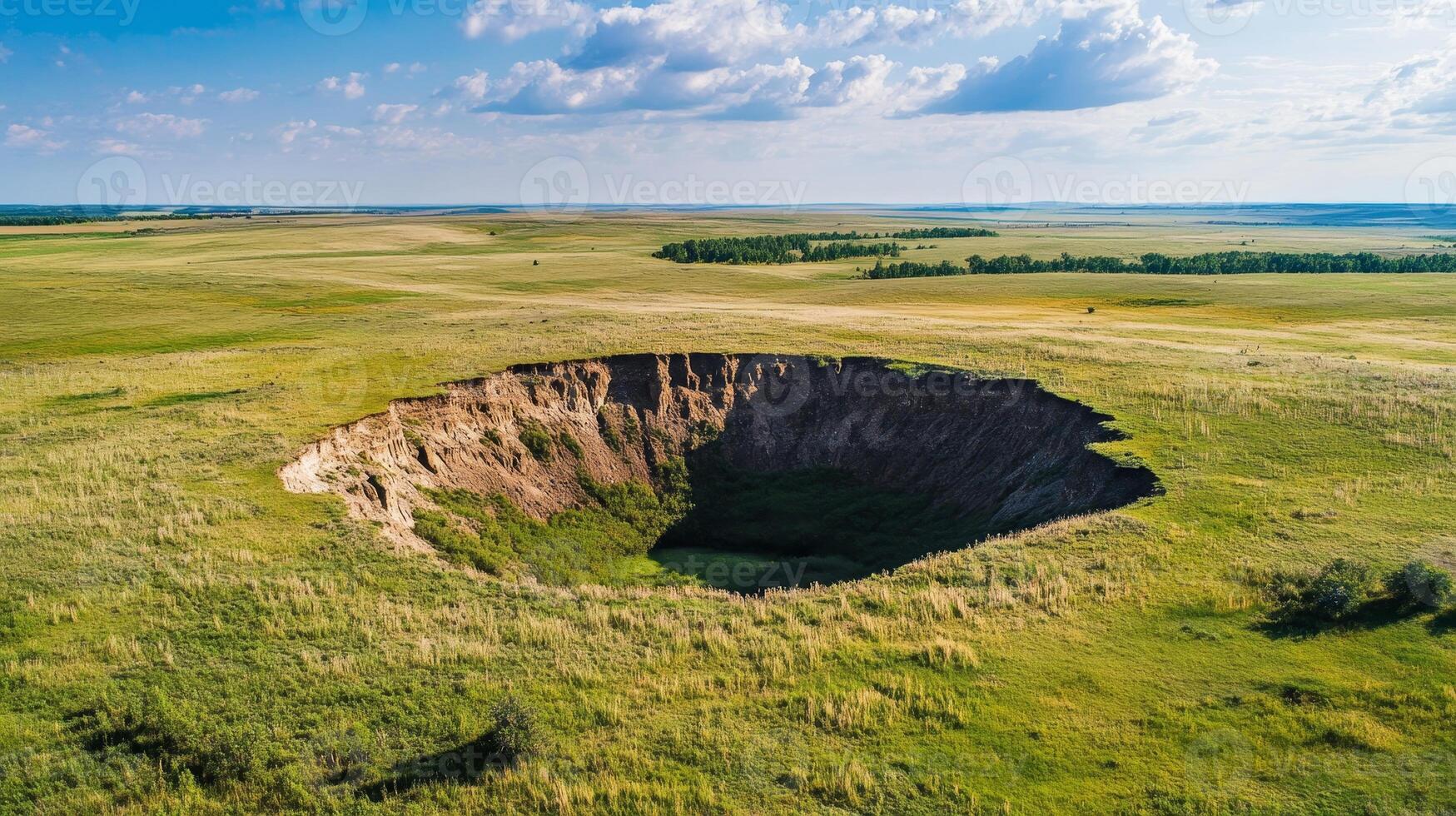 Stunning Natural Sinkhole in Grassland Landscape photo