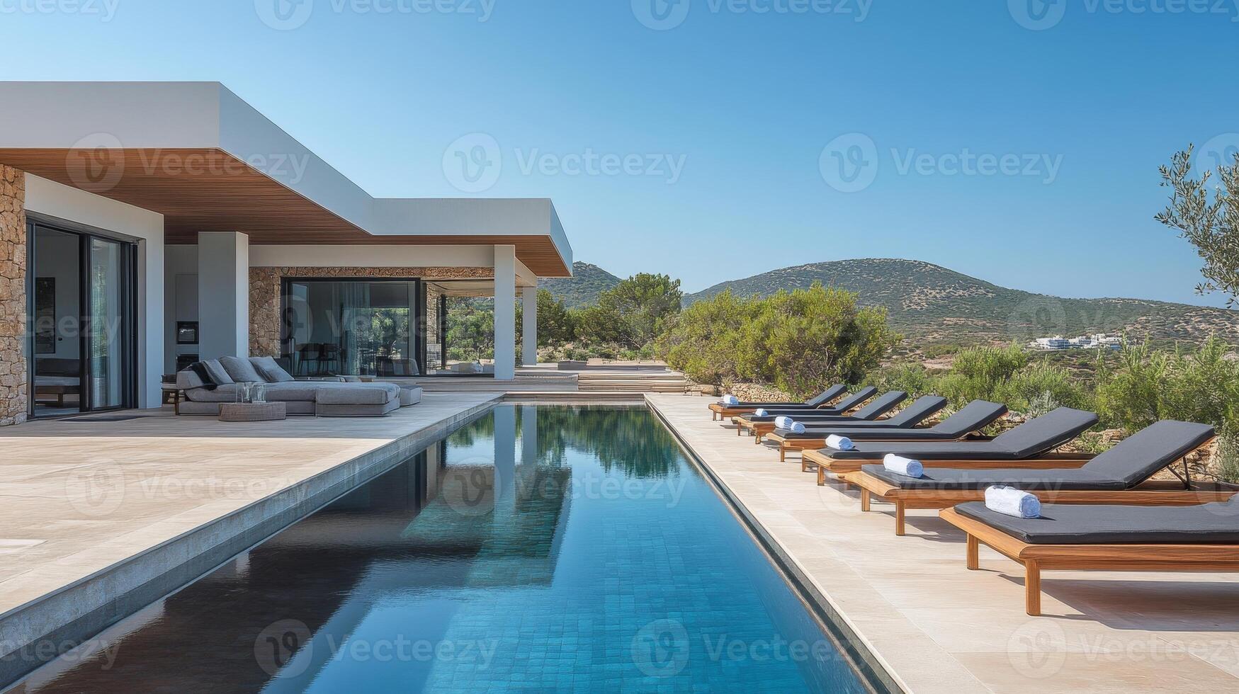 Elegant villa with sleek design and inviting pool photo