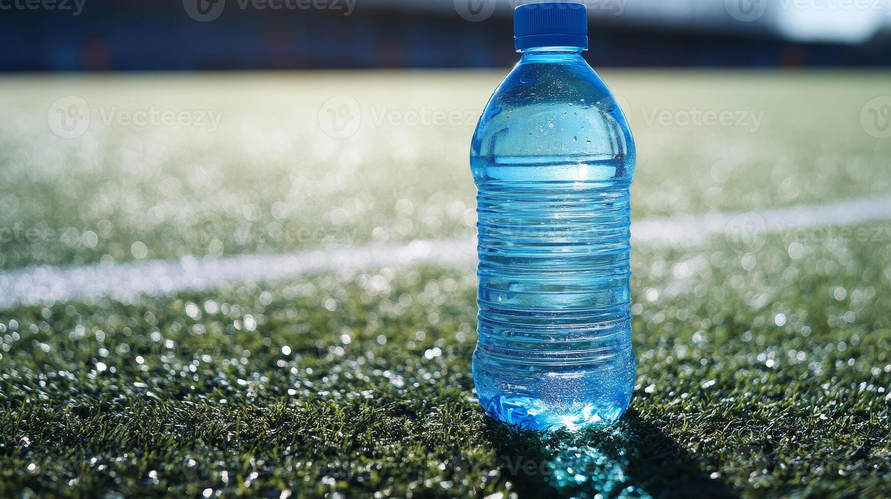 Hydration on the Field A refreshing water bottle on the grass photo