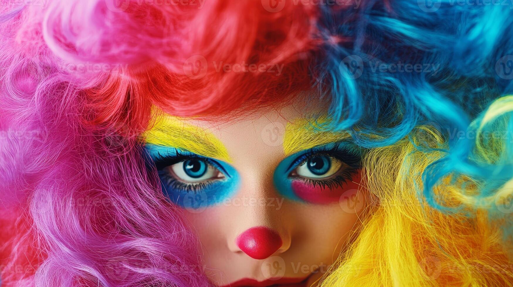 Close-up of a Colorful Clown Makeup Portrait photo