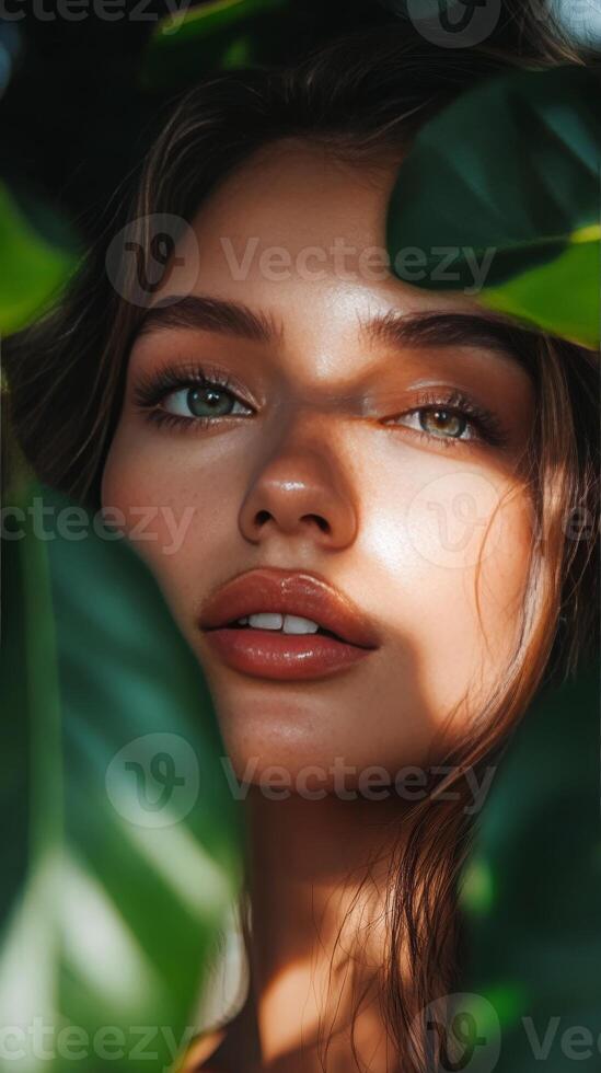 Beautiful woman surrounded by natures beauty photo