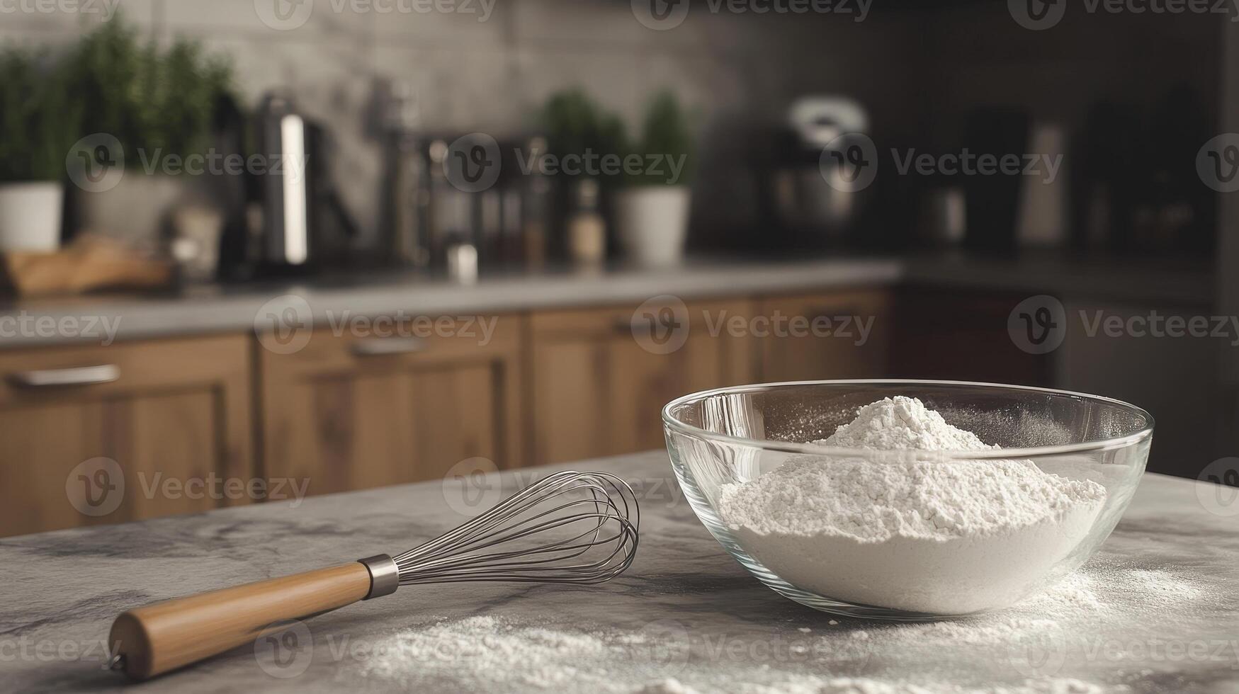 Flour and Whisk on Kitchen Counter - Baking Ingredients photo