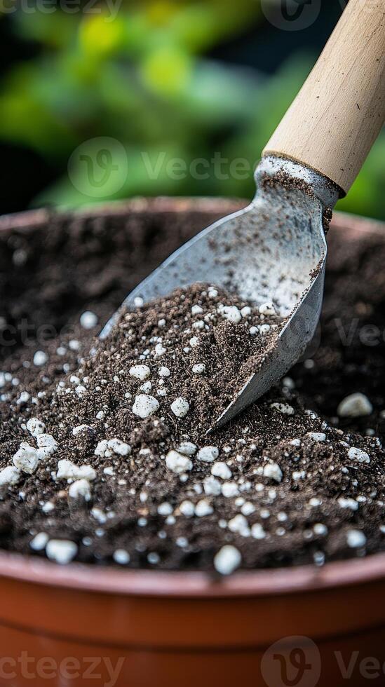 Potting Soil Close-up with Shovel - Gardening Essentials photo