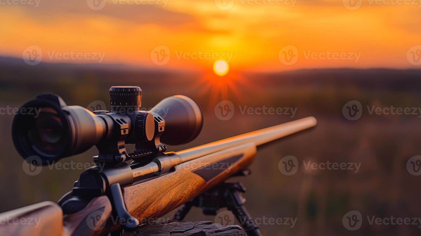 Sunset Hunting Rifle with Scope - Precision in Nature photo
