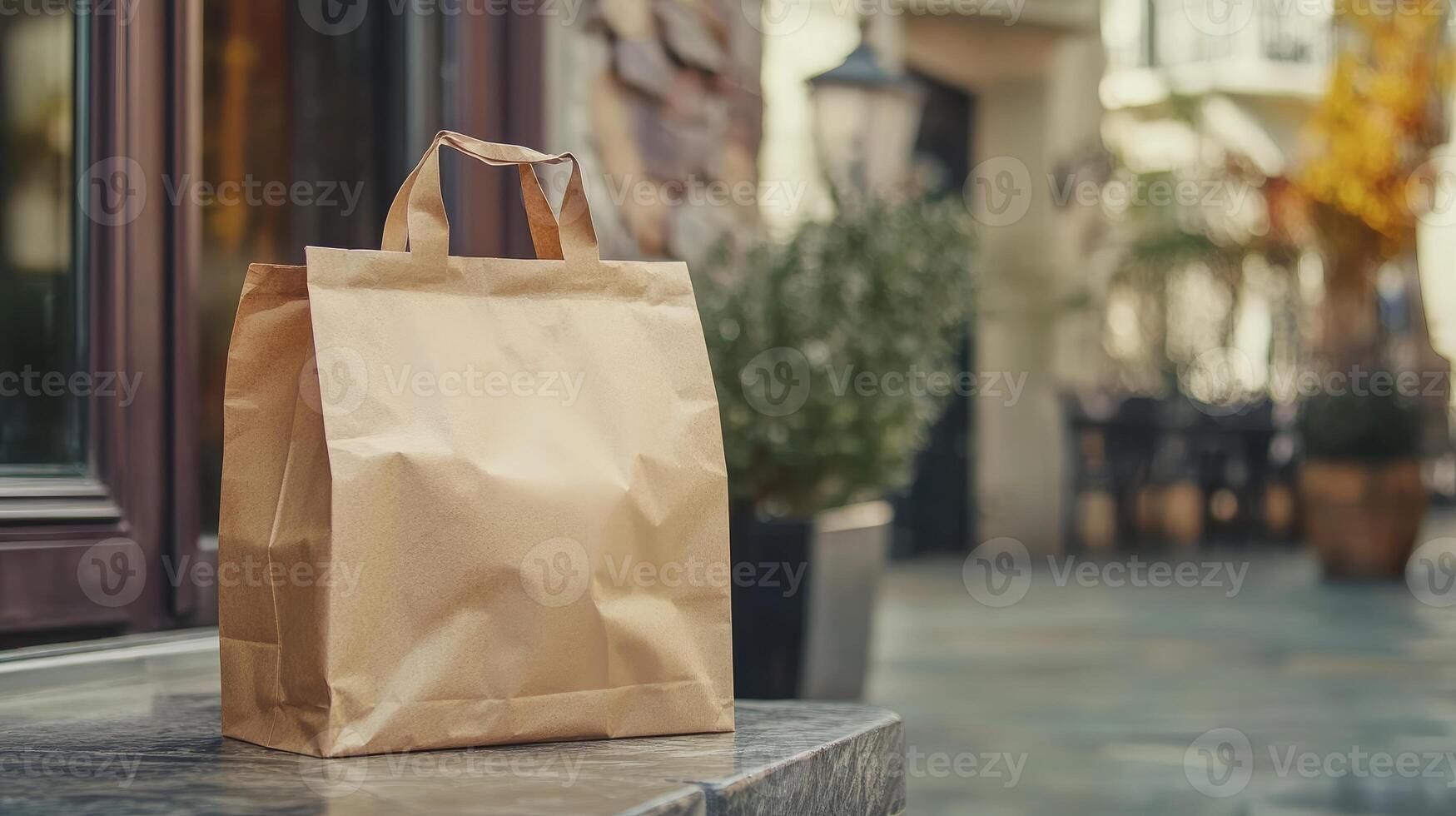 Brown Paper Bag for Delivery - Outdoor Restaurant Scene photo