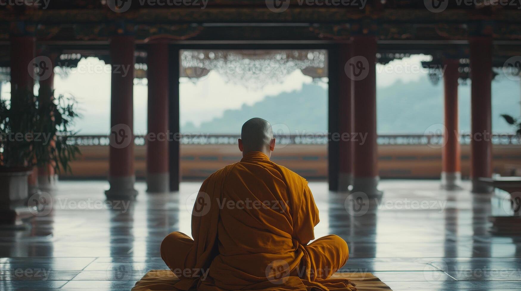 Peaceful Monk in Meditation Posture photo