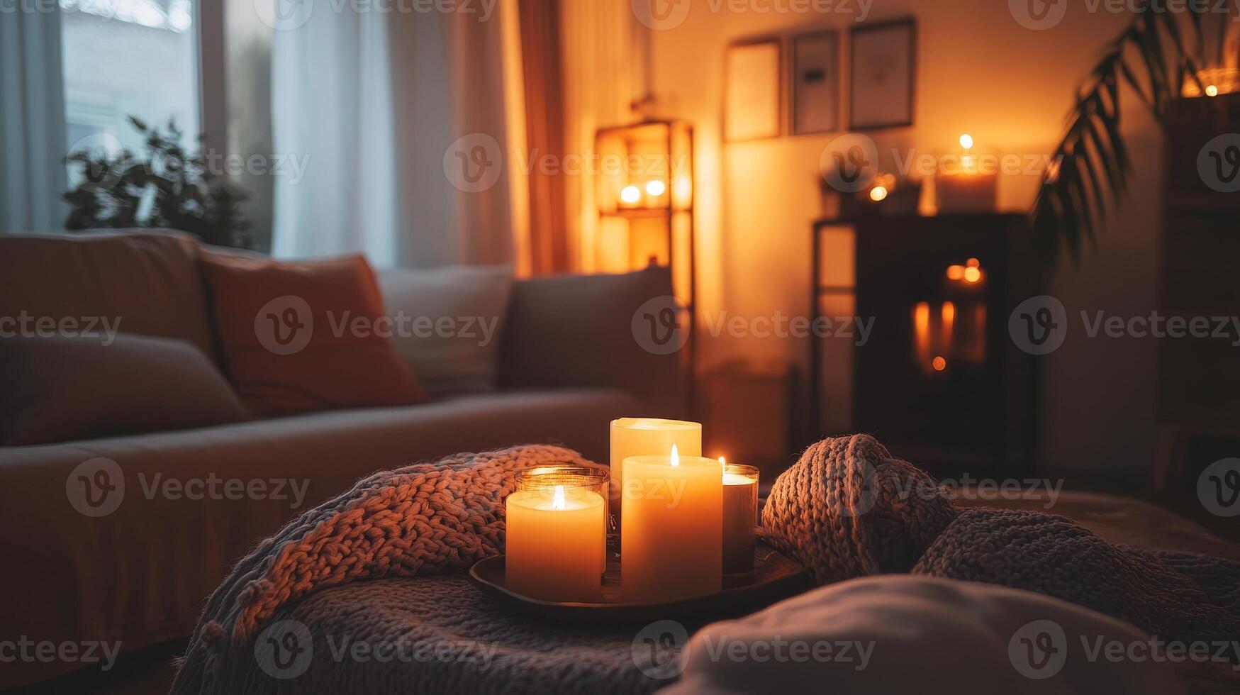 Cozy Living Room with Warm Candlelight photo