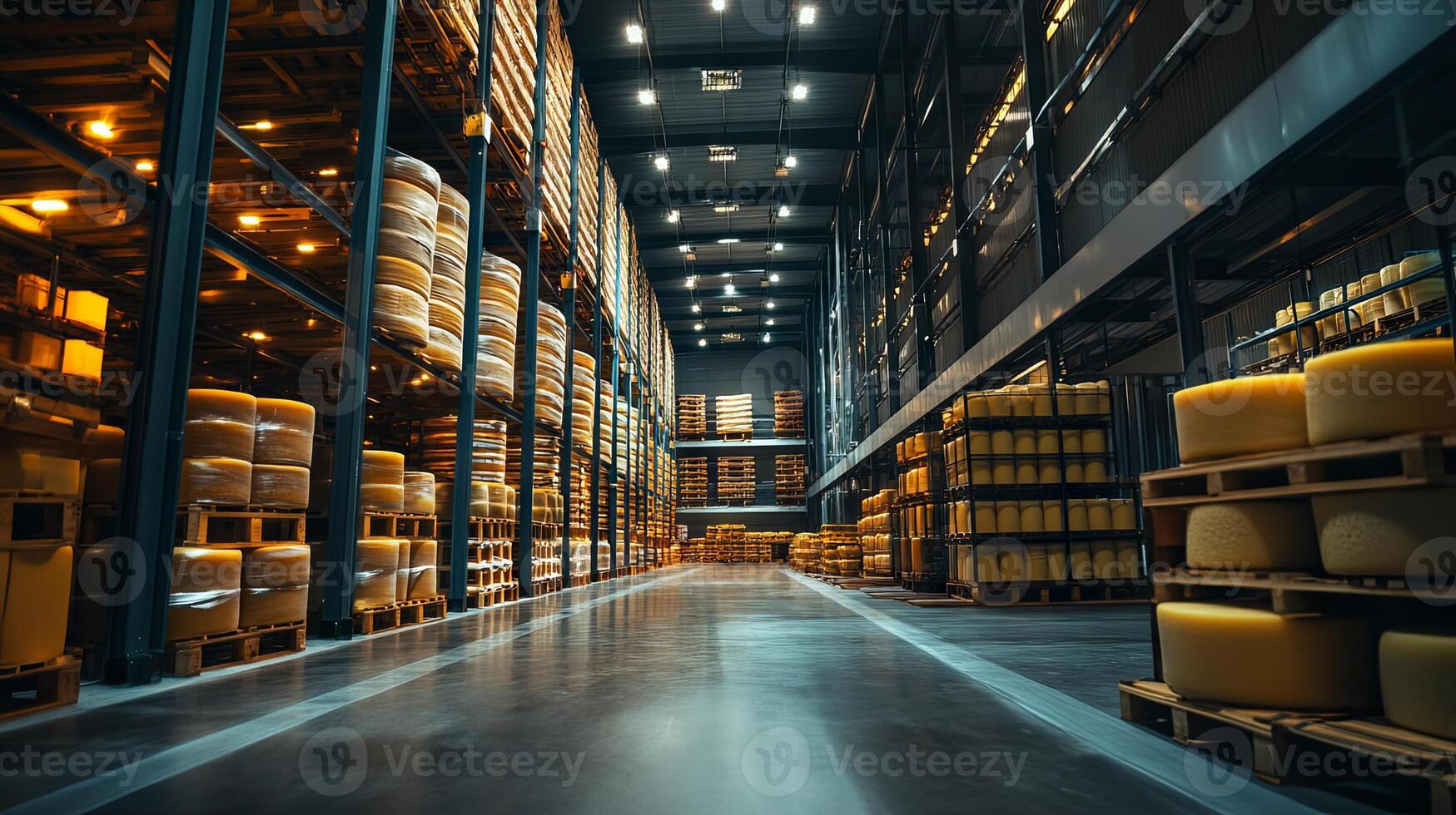 Cheese Warehouse Storage Rows of Wheels in a Modern Facility photo
