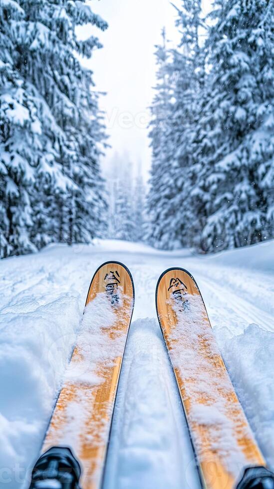 Skiing in a Snowy Forest Winter Wonderland photo