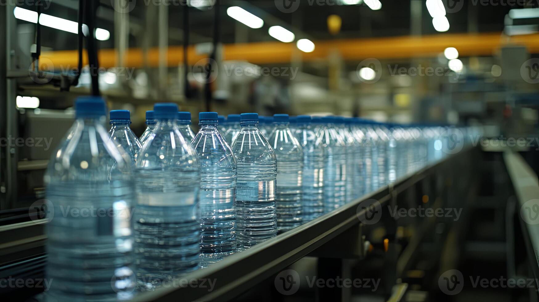 Water Bottles on a Conveyor Belt in a Factory photo