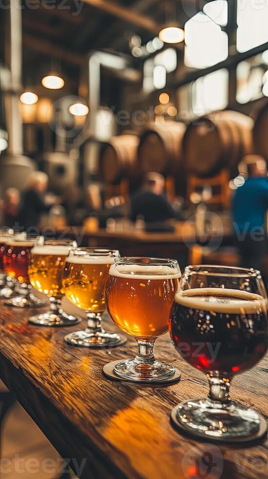 Craft Beer Tasting at a Brewery A Selection of Golden and Dark Beers photo