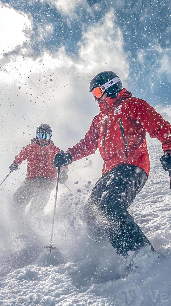 Skiing Down Fresh Powder in a Winter Wonderland photo