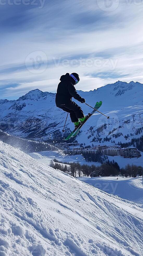 Skiing Adventure in the Snowy Mountains - Winter Sports Photography photo