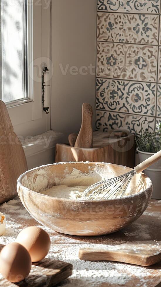 Baking Fresh Dough in a Rustic Kitchen photo