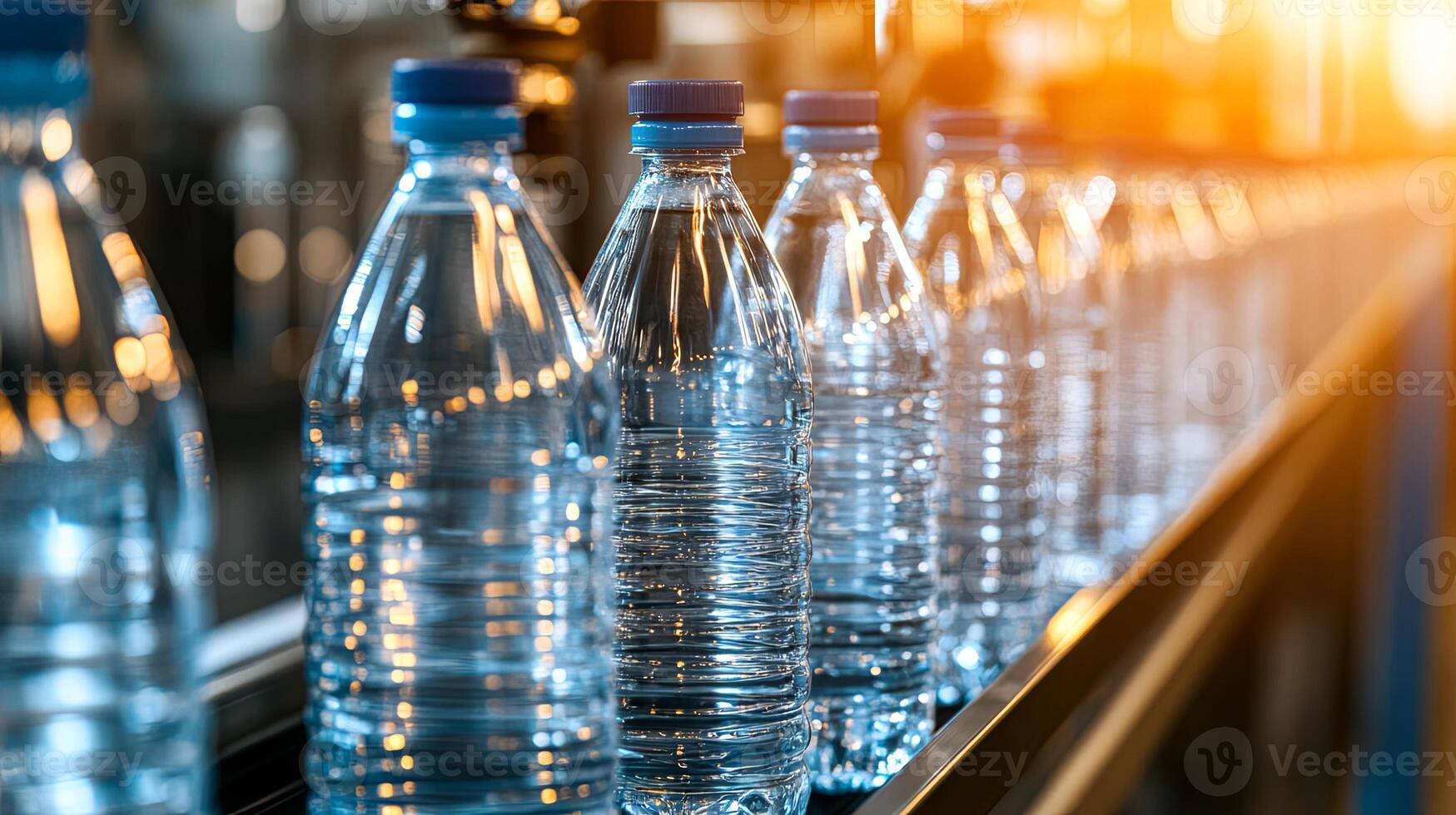 Water bottles moving on a factory line photo