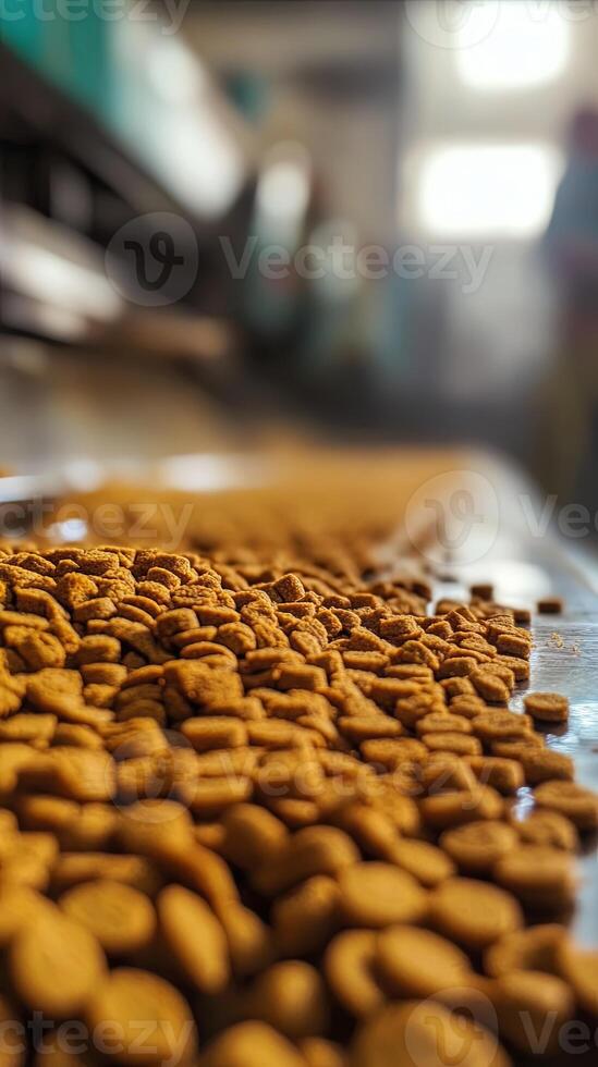 Close-up of Pet Food Kibble on a Conveyor Belt photo