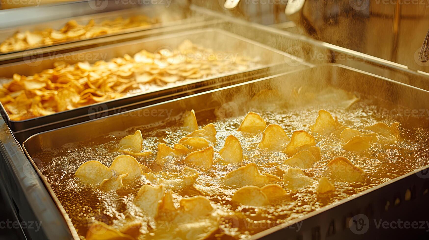 Potato Chips Deep Frying Process A Glimpse into the Crunchy Snack Production photo