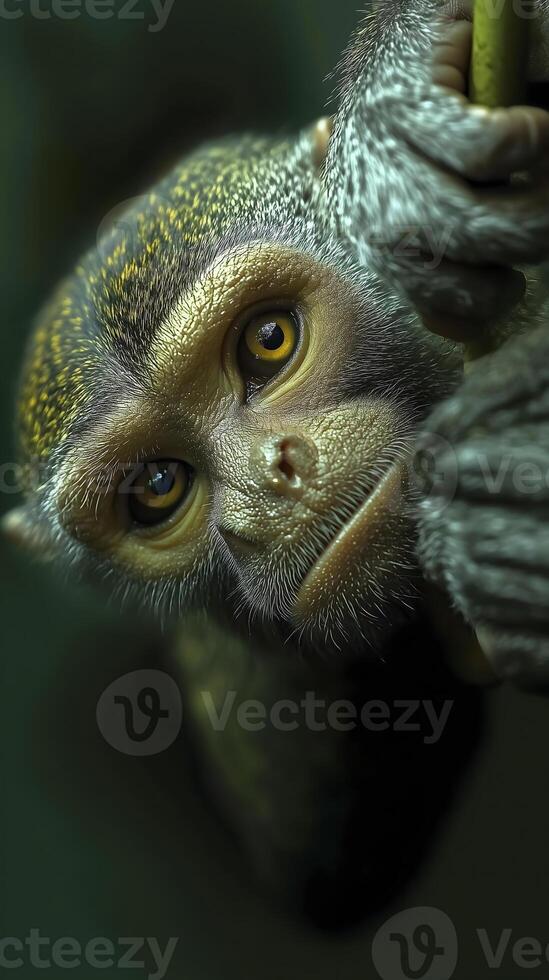 Playful Monkey in Tropical Rainforest photo