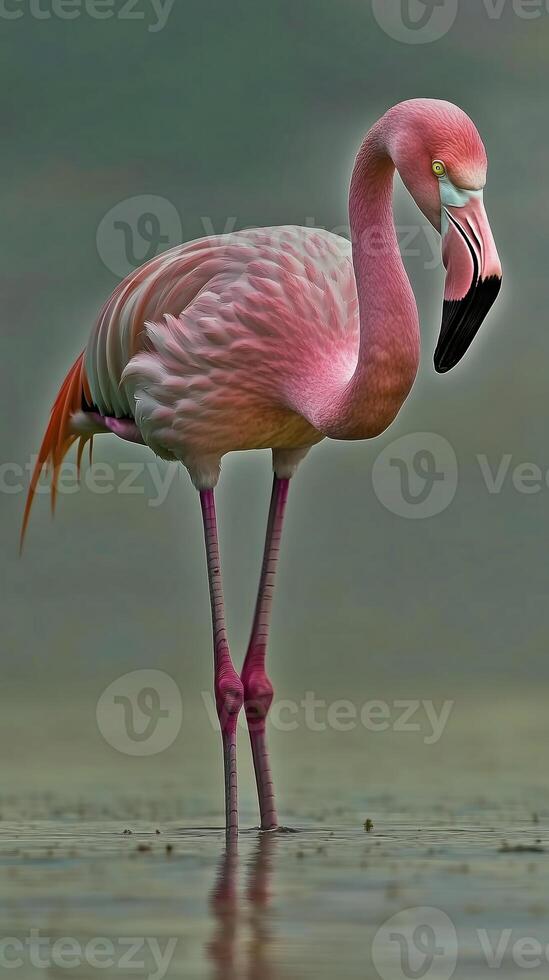 Flamingo Standing in Shallow Lake photo