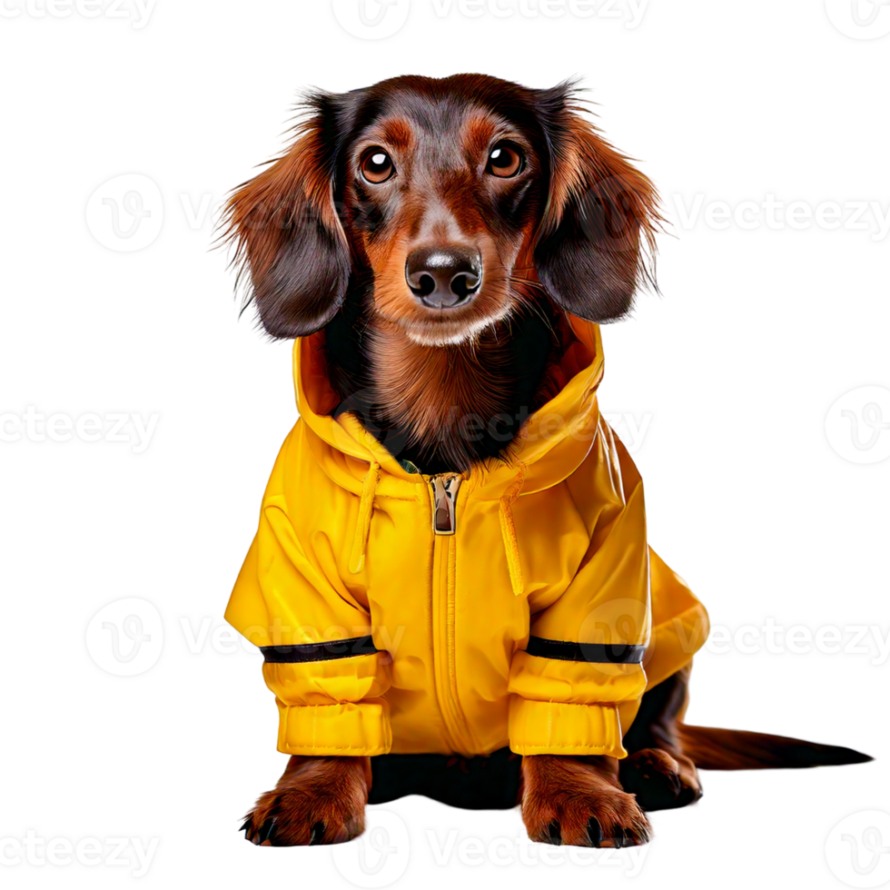 A dachshund in a raincoat and yellow boots png