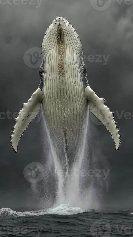 Humpback Whale Breaching Ocean Surface photo