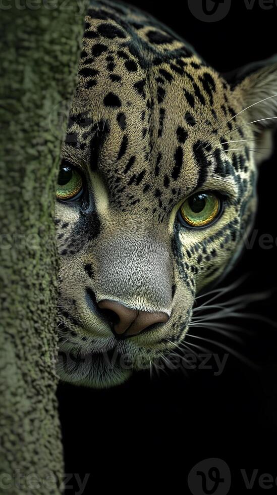 Jaguar Peeking Through Jungle Shadows photo