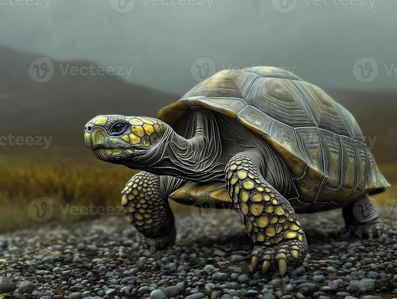 Giant Tortoise on Volcanic Island photo