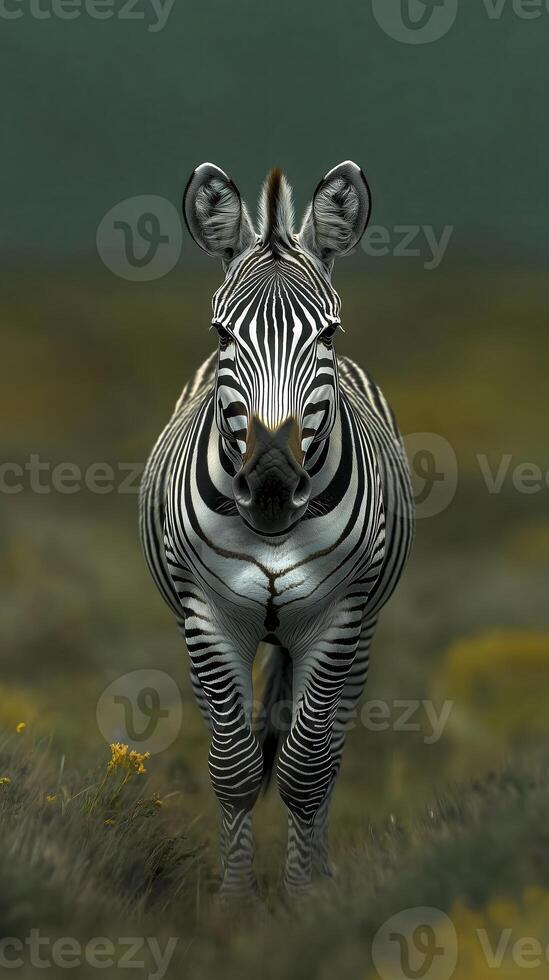 Striped Zebra in Grassy Plain photo