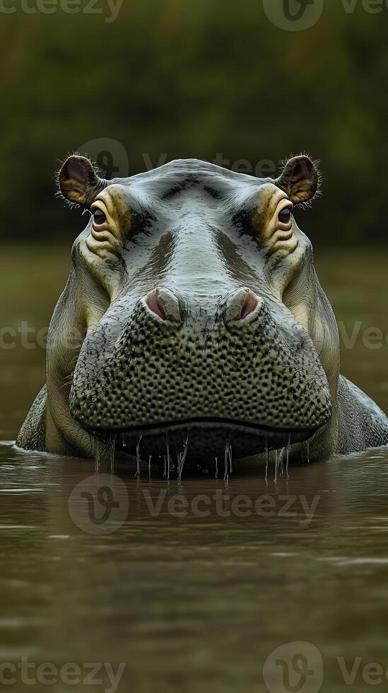 Hippo Emerging from Muddy River photo
